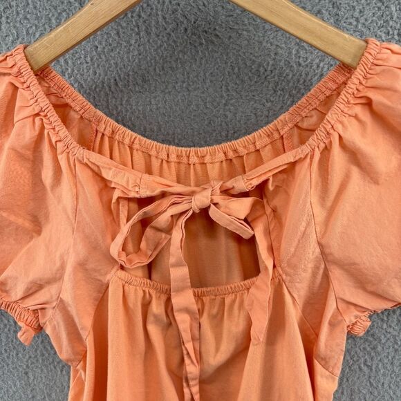 J.Crew Factory Puff Sleeve Tie-Front Peasant Top Size Small Orange Coral Cottage - Picture 3 of 8